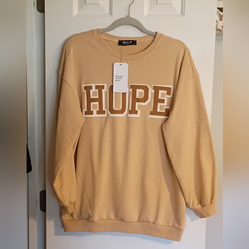 Boutique Tan HOPE Sweatshirt With Brown Lettering